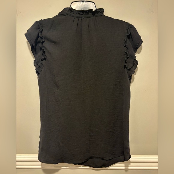 Women's Black Ruffly Short Sleeve - Size Small Worm 1x Excellent condition - Picture 7 of 9